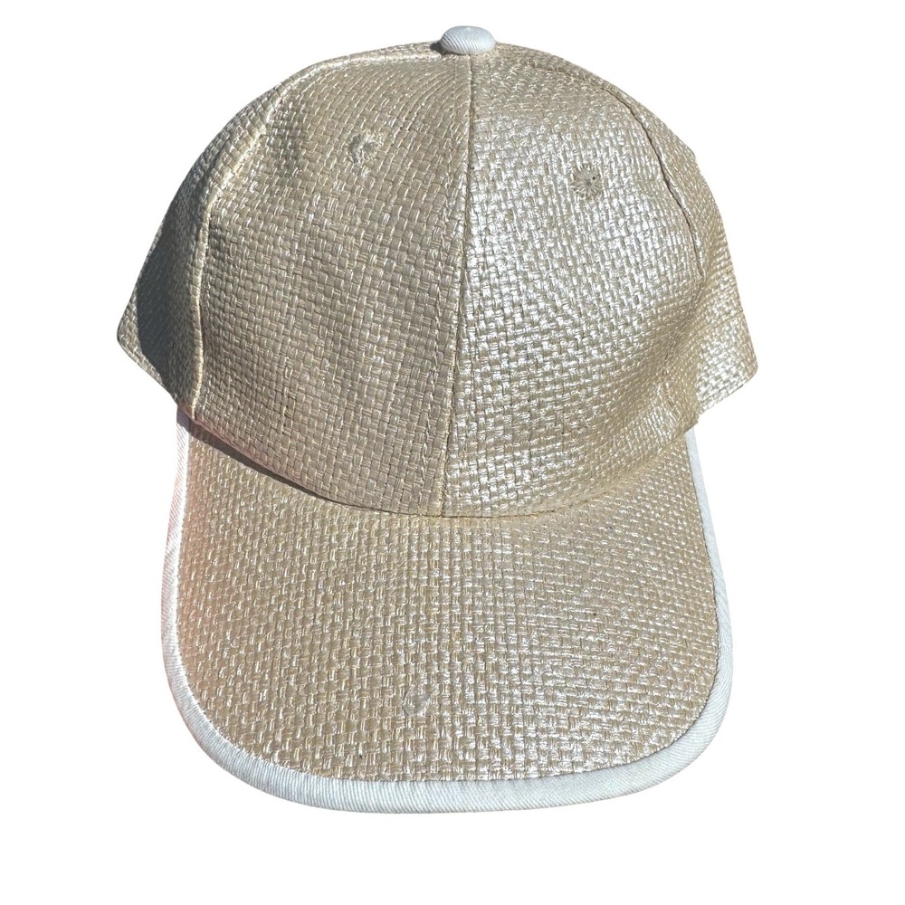NWT Tashon Metallic Woven Straw Curved Coastal Chic Baseball Cap